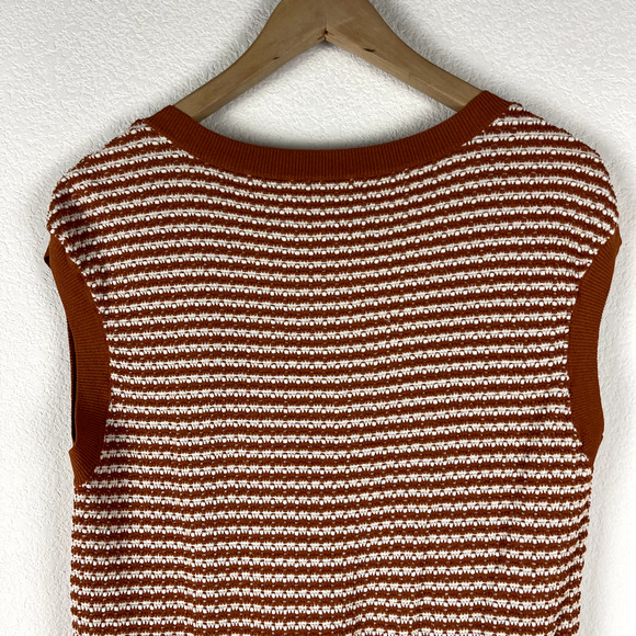 7 For All Mankind Brown and White V-Neck Sweater - Picture 9 of 11